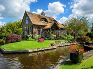 Giethoorn water village, Netherlands, on a sunny summer day