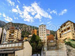 Residential houses on a rock in Andorra la Vella, Andorra - GlobePhotos - royalty free stock images