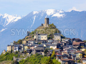 Saillon town in swiss Alps mountains, Switzerland