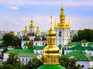 Golden domes of the Kyiv Pechersk Lavra monastery in Kiev, Ukraine