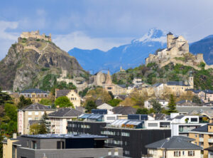 Historical Sion town with its two castles, Valais, Switzerland