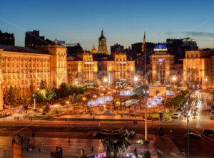 Kiev, Ukraine, panorama of Maidan square in the city center in the evening - GlobePhotos - royalty free stock images