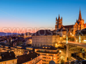 Panoramic view of Lausanne city, Switzerland, on sunset