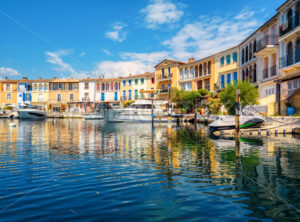 Colorful waterside houses in Port Grimaud town, France