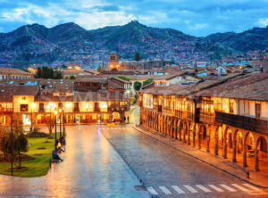 Main square of Cusco Old town in the evening, Peru - GlobePhotos - royalty free stock images