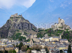 Panoramic view of Sion town in the swiss Alps valley, Switzerland