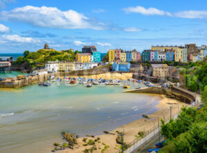 Panoramic view of Tenby town, Wales, UK