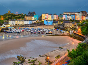 Tenby town evening view, Wales, UK