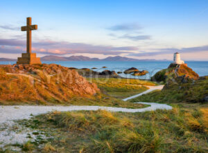 Twr Mawr lighthouse and the St Dwynwen’s cross, Anglesey island, Wales - GlobePhotos - royalty free stock images