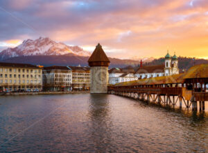 Lucerne Old town, Switzerland, in sunset light