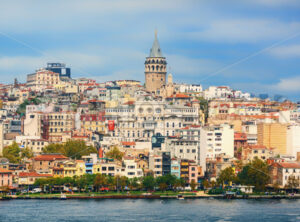 Panoramic view of the Karakoy waterfront, Istanbul city, Turkey