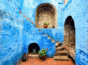 Blue walls in the Santa Catalina monastery, Arequipa, Peru