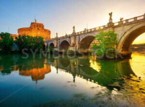 Castel Sant’Angelo and Tiber bridge in sunset light, Rome, Italy