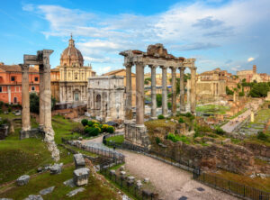 Roman Forum ruins in Rome city, Italy