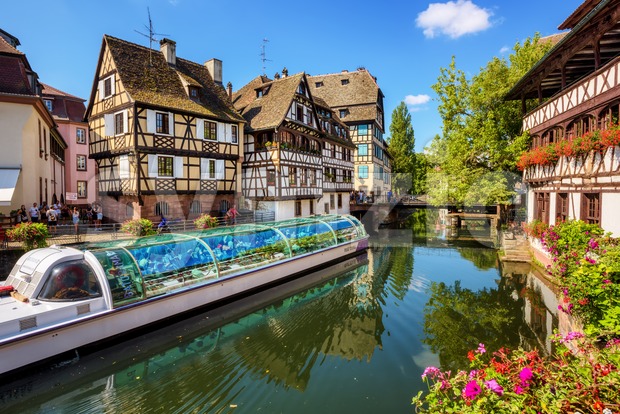 Tourist boat in the Old town of Strasbourg, France Stock Photo