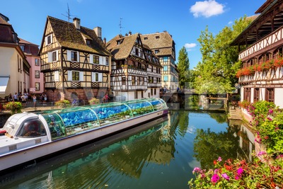 Tourist boat in the Old town of Strasbourg, France Stock Photo
