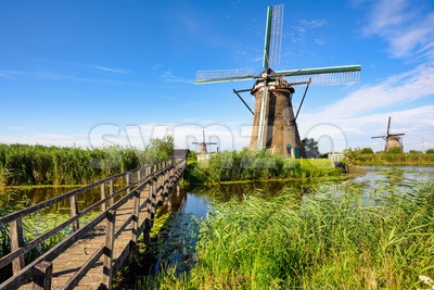 Windmills in Kinderdijk, South Holland, Netherlands Stock Photo