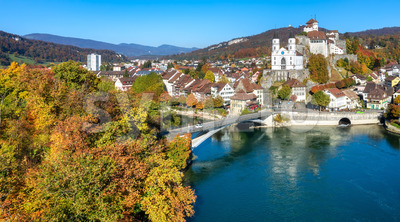 Aarburg town on Aare river, Switzerland Stock Photo