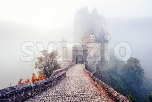 Burg Eltz castle, Germany, on a misty day Stock Photo