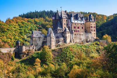 Burg Eltz castle, Germany, on a bright autumn day Stock Photo