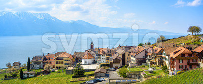 Chexbres village on Lake Geneva in Lavaux vineyard terrace region, Lausanne, Switzerland Stock Photo