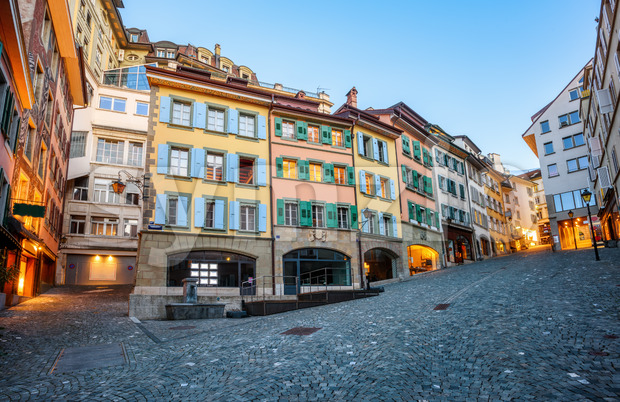 Colorful historical houses in Lausanne Old town, Switzerland Stock Photo