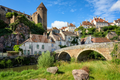 Historical Semur-en-Auxois town, Burgundy, France Stock Photo