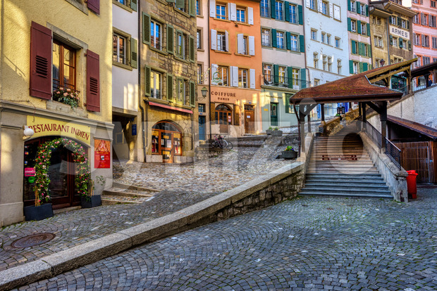 Escalier du Marche staircase in Lausanne, Switzerland Stock Photo