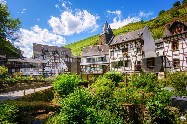 White half-timbered houses in Bacharach town, Germany Stock Photo