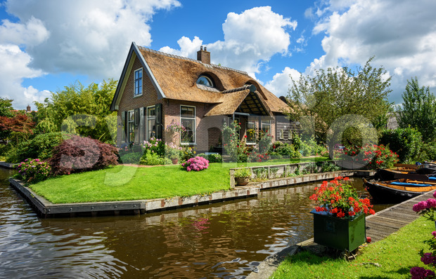 Giethoorn water village, Netherlands, on a sunny summer day Stock Photo