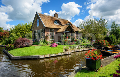 Giethoorn water village, Netherlands, on a sunny summer day Stock Photo