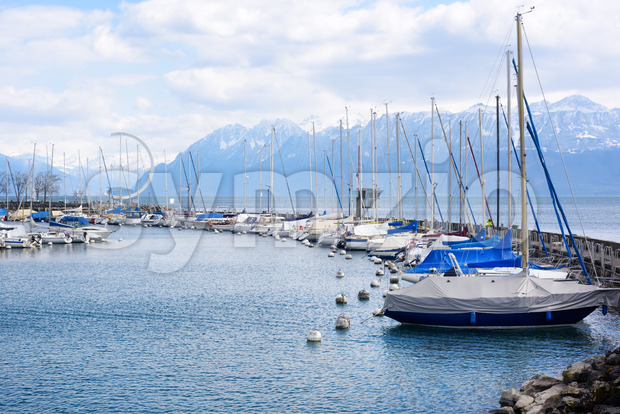 Yacht harbor of Lausanne city, Switzerland Stock Photo