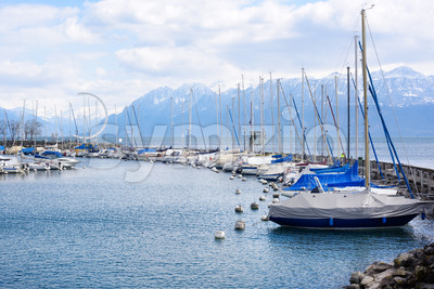 Yacht harbor of Lausanne city, Switzerland Stock Photo