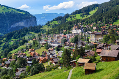 Wengen town in swiss Alps mountains, Switzerland Stock Photo