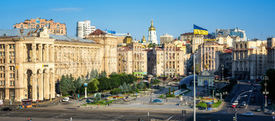 Kiev, Ukraine, panorama of Maidan square in the city center Stock Photo