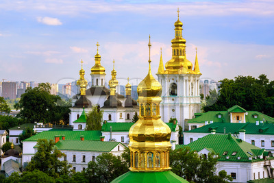 Golden domes of the Kyiv Pechersk Lavra monastery in Kiev, Ukraine Stock Photo