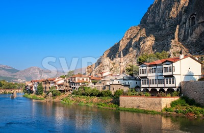 Well preserved old ottoman architecture and Pontus kings tombs in Amasya, central Anatolia, Turkey Stock Photo