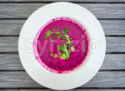 Chlodnik - cold polish beet soup, a famous dish of polish cuisine Stock Photo