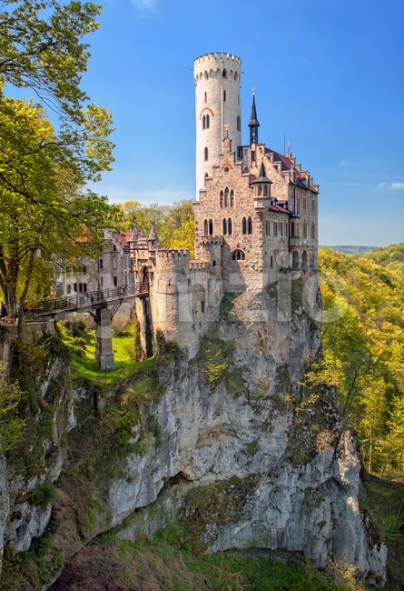 Romantic Lichtenstein Castle on the rock in Black Forest, Germany Stock Photo