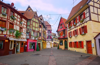 Traditional half timbered houses in Colmar, Alsace, France Stock Photo