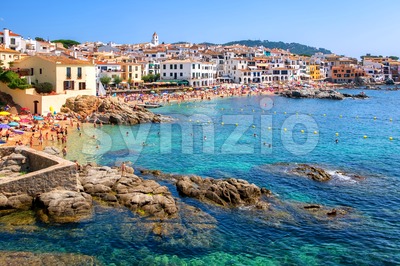Rocky beach in Calella de Palafrugell, a popular resort town on Costa Brava, Catalonia, Spain Stock Photo