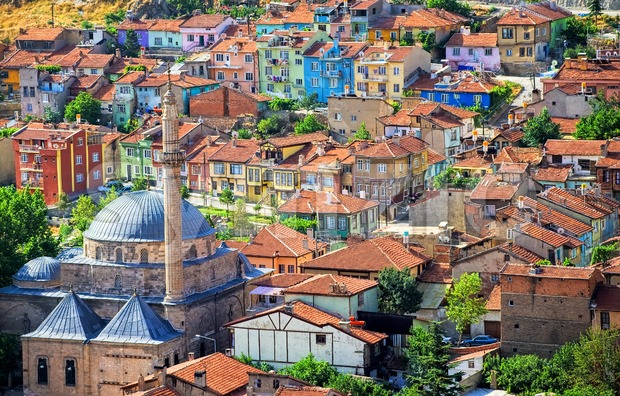 Colorful traditional ottoman houses, Afyon, Turkey Stock Photo