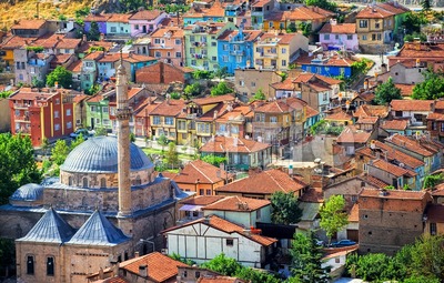 Colorful traditional ottoman houses, Afyon, Turkey Stock Photo
