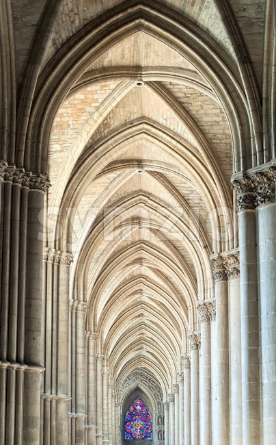 Archway in the gothic cathedral of Reims, France Stock Photo