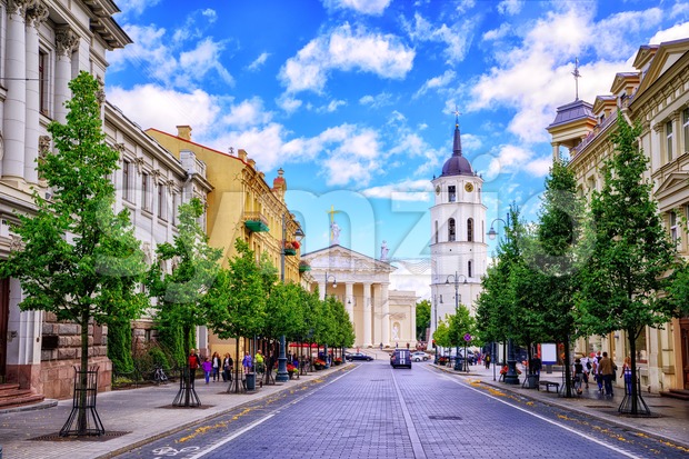Gediminas Avenue and Cathedral square, Vilnius, Lithuania, Stock Photo