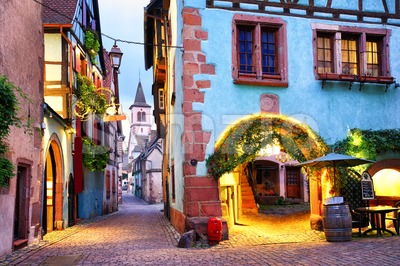 Colorful town of Riquewihr, Alsace, France Stock Photo