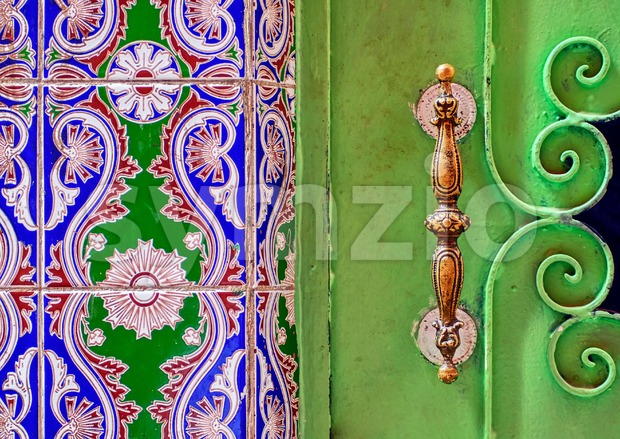 Traditional moroccan ornamented door handle Stock Photo
