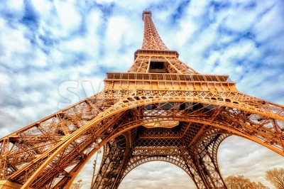 Eiffel tower wide shot with clouds, Paris, France Stock Photo