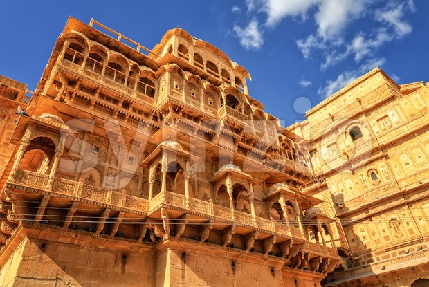 Stone carved house in Jaisalmer, Rajasthan, India Stock Photo