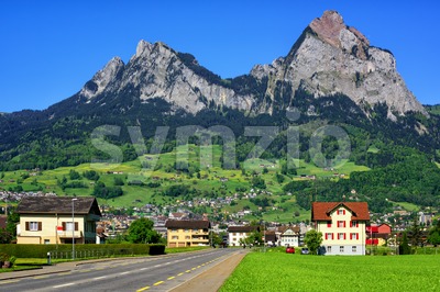 Swiss mountain landscape by Schwyz, Switzerland Stock Photo